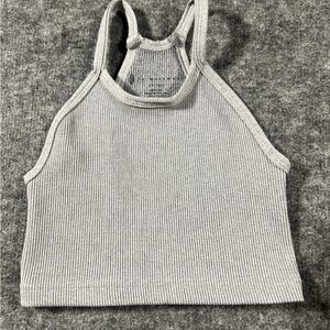 Gray Ribbed Halter Crop Top